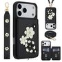 F�r Apple iPhone 17 Pro Max Crossbody Kunstleder Blumen H�lle Schwarz
