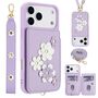 F�r Apple iPhone 17 Pro Max Crossbody Kunstleder Blumen H�lle Lila