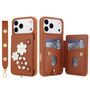 F�r Apple iPhone 17 Pro Max Crossbody Kunstleder Blumen H�lle Braun