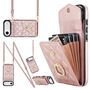F�r Apple iPhone 17 Air Crossbody Kunstleder Rhombic H�lle Rose Gold