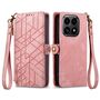 F�r Xiaomi 15T 5G Geometric Kunstleder Design Zipper Book H�lle Rosa