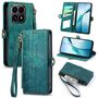 F�r Xiaomi 15T 5G Geometric Kunstleder Design Zipper Book H�lle Gr�n