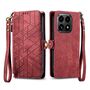 F�r Xiaomi 15T 5G Geometric Kunstleder Design Zipper Book H�lle Rot