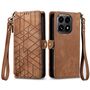 F�r Xiaomi 15T 5G Geometric Kunstleder Design Zipper Book H�lle Braun