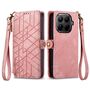 F�r Xiaomi 15T Pro 5G Geometric Kunstleder Zipper Book H�lle Rosa
