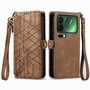 F�r Xiaomi 17 Pro Geometric Kunstleder Zipper Book H�lle Braun