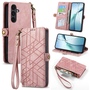 Wallet Klapp Tasche f�r Samsung Galaxy S26 FE Kunstleder Zipper Rosa